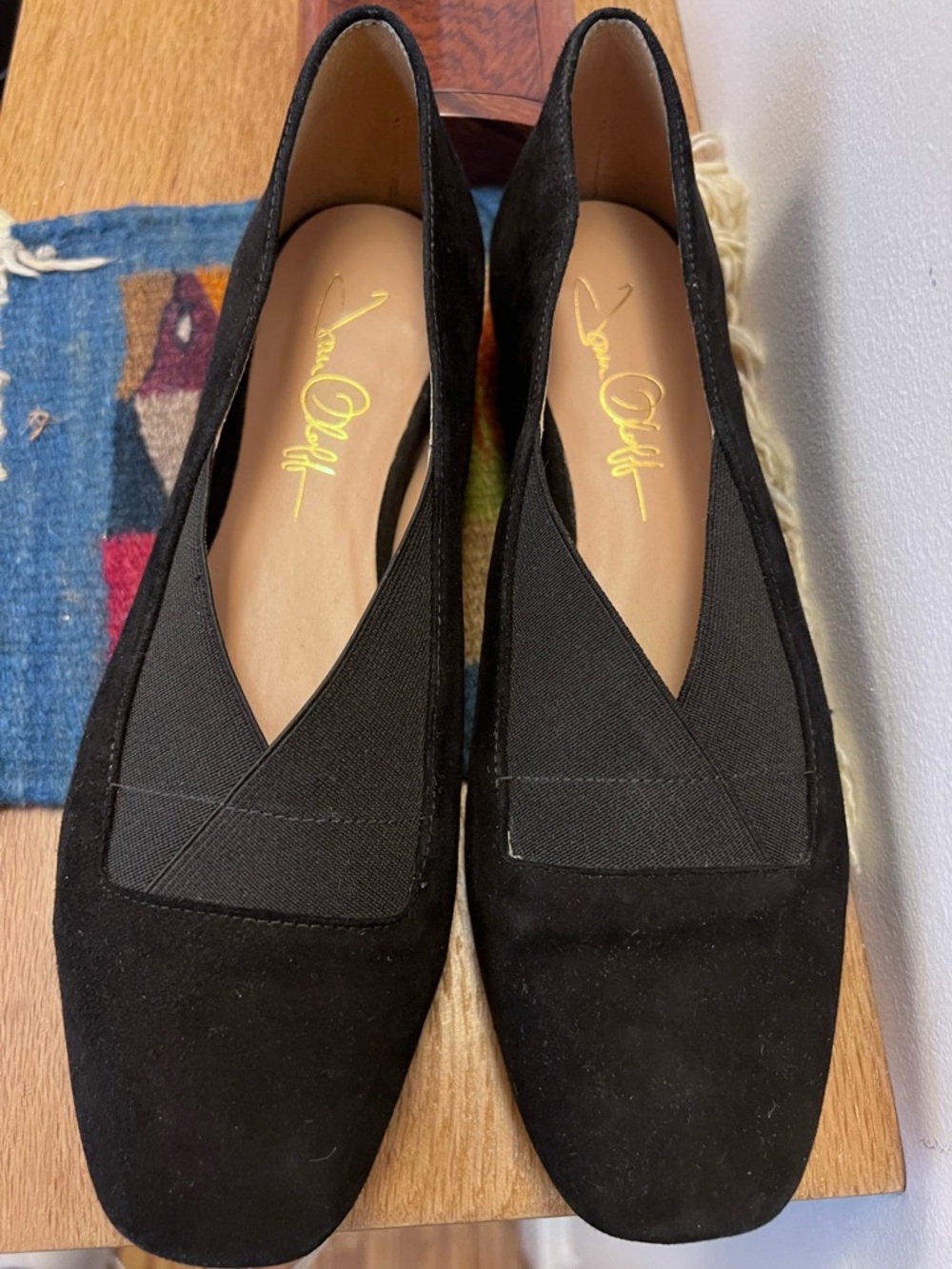Joan Oloff "Lucky"  Black Sz 7.5 Suede Leather Ballet Flats NWOT